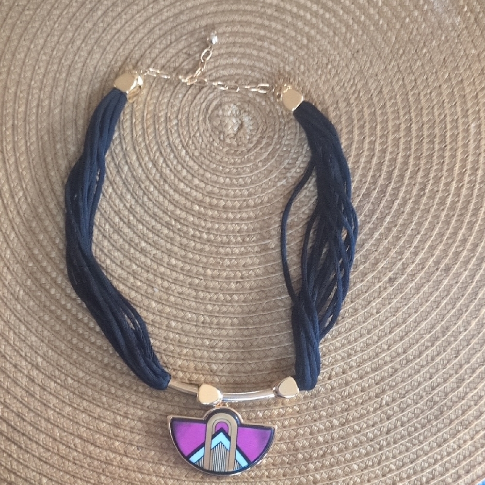 Geometric Art deco Deco Gold Tone Statement  Necklace Michaela Frey